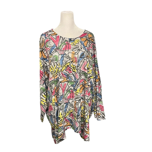 Inoah Art To Wear Graffiti Abstract Dolman Sleeve Top One Size - Picture 2 of 5